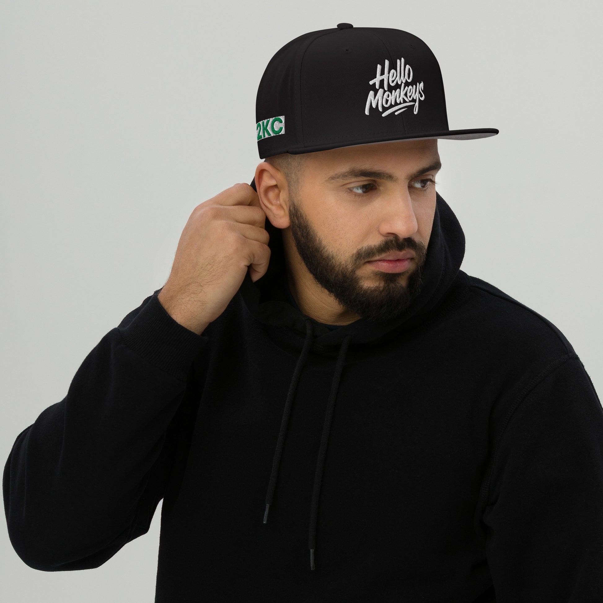 Casquette snapback couleur Hello Monkeys avec visière plate, style streetwear