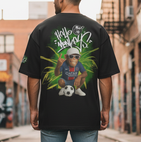T-shirt streetwear oversize Hello Monkeys "PSG" – Coton doux, style été – White – Hello Monkeys (streetwear, streetwear large, t-shirt, coto