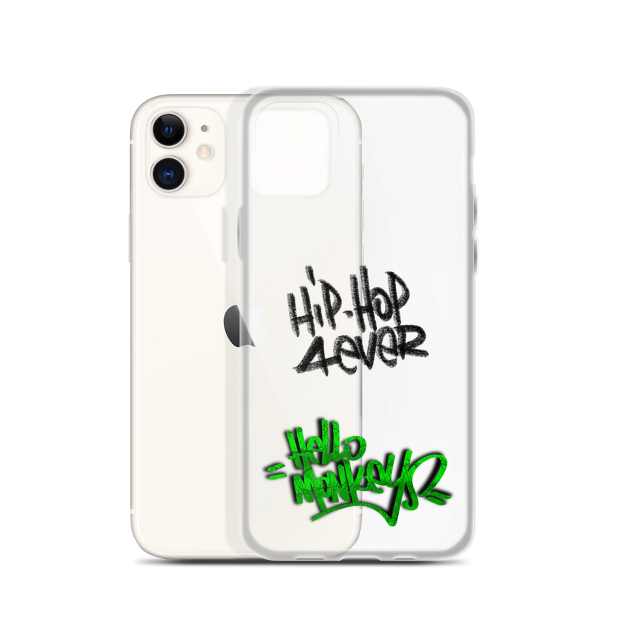 Coque iPhone transparente Hello Monkeys "Hip Hop 4 Ever" – Style streetwear hip-hop – Hello Monkeys (streetwear, hip-hop, coque iPhone, tran