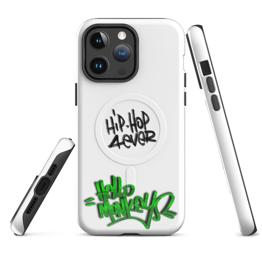 Coque solide pour iPhone® avec MagSafe® Hello Monkeys "Hip Hop 4 Ever" – Glossy – Hello Monkeys (hip-hop, coque iPhone, MagSafe, solide)