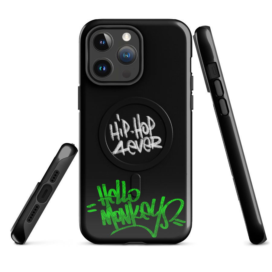 Coque iPhone MagSafe solide Hello Monkeys "Hip Hop 4 Ever" – Protection streetwear – Glossy – Hello Monkeys (streetwear, hip-hop, coque iPho