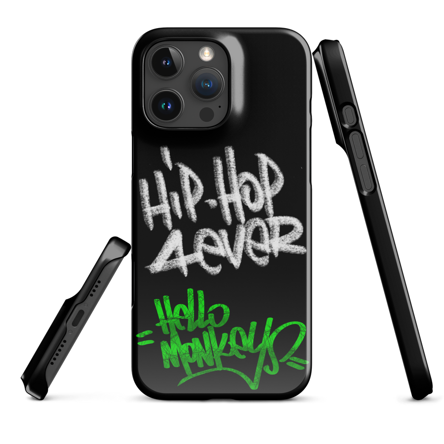 Coque iPhone fine Hello Monkeys "Hip Hop 4 Ever" – Streetwear minimaliste – Glossy – Hello Monkeys (streetwear, hip-hop, coque iPhone, fine)