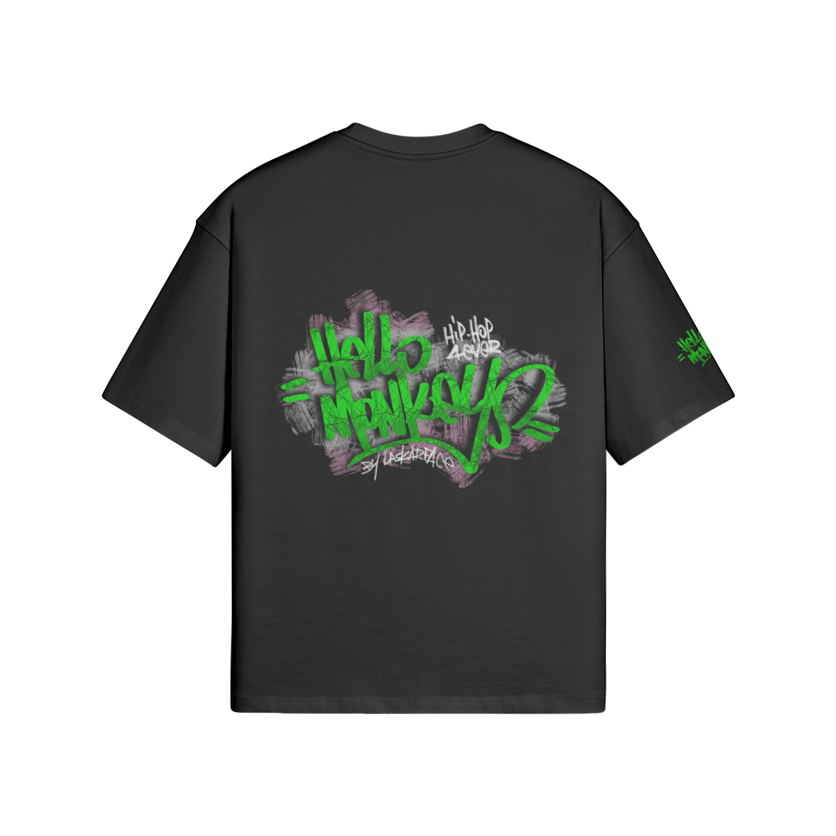 T-shirt oversize noir Hello Monkeys Hip Hop 4 Ever en coton, style hip-hop streetwear