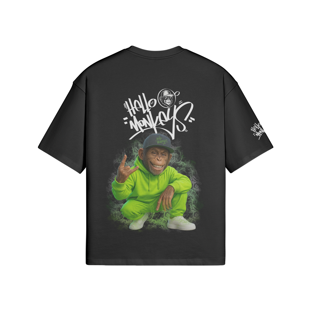T-shirt oversize noir Hello Monkeys HH 4 Ever en coton, style hip-hop streetwear