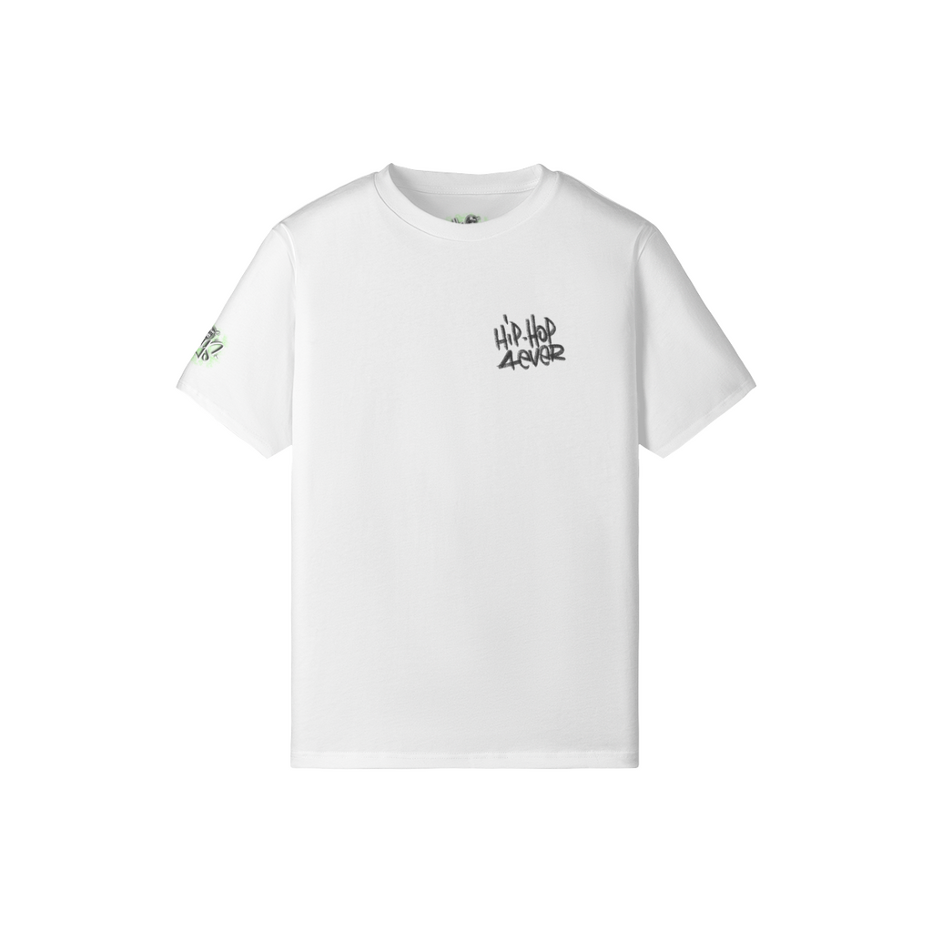 -shirt ajusté blanc Hello Monkeys HH 4 Ever pour femme, style streetwear hip-hop
