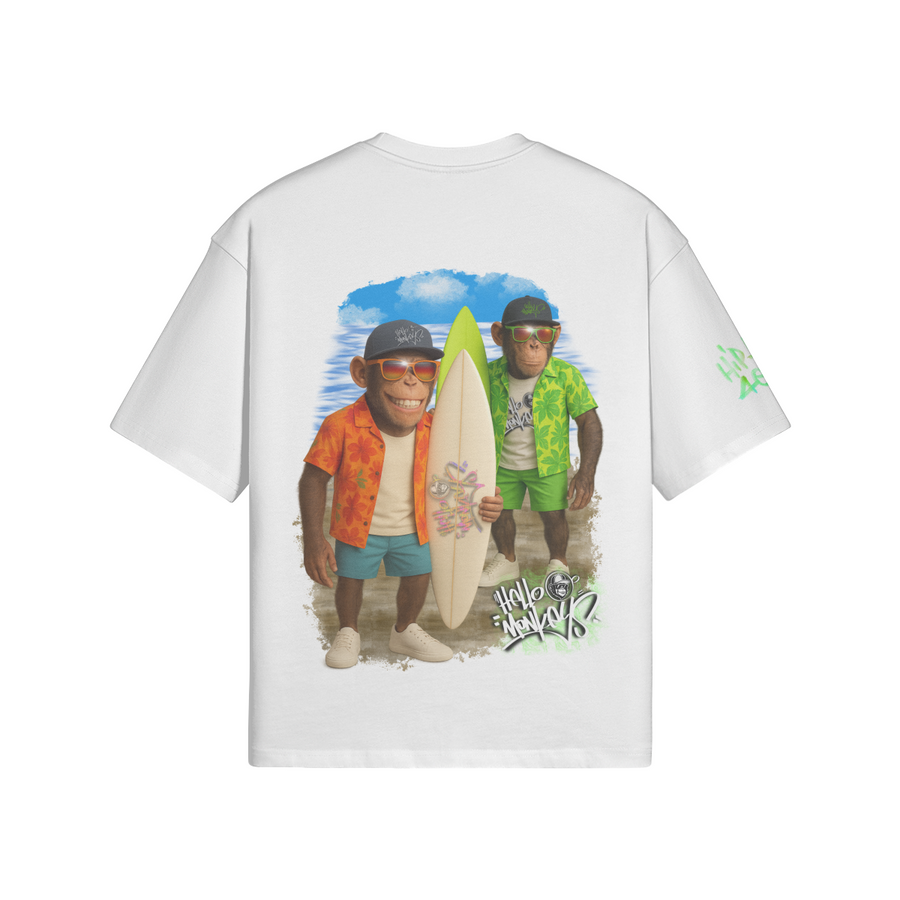 T-shirt streetwear oversize Hello Monkeys "SUMMER" – Coton doux, style été – White – Hello Monkeys (streetwear, streetwear large, t-shirt, c